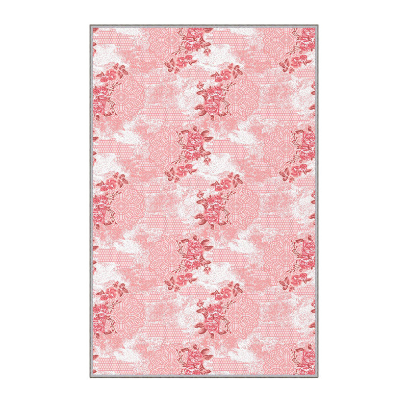 Tapis rose en polyester tissé à la machine Debee, Rectangle 2 pi 7 po x 3 pi 11 po