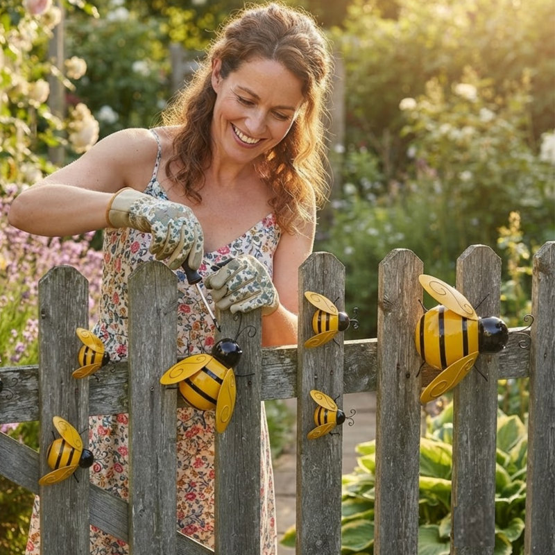 Set Of 6 Painted Metal Bees