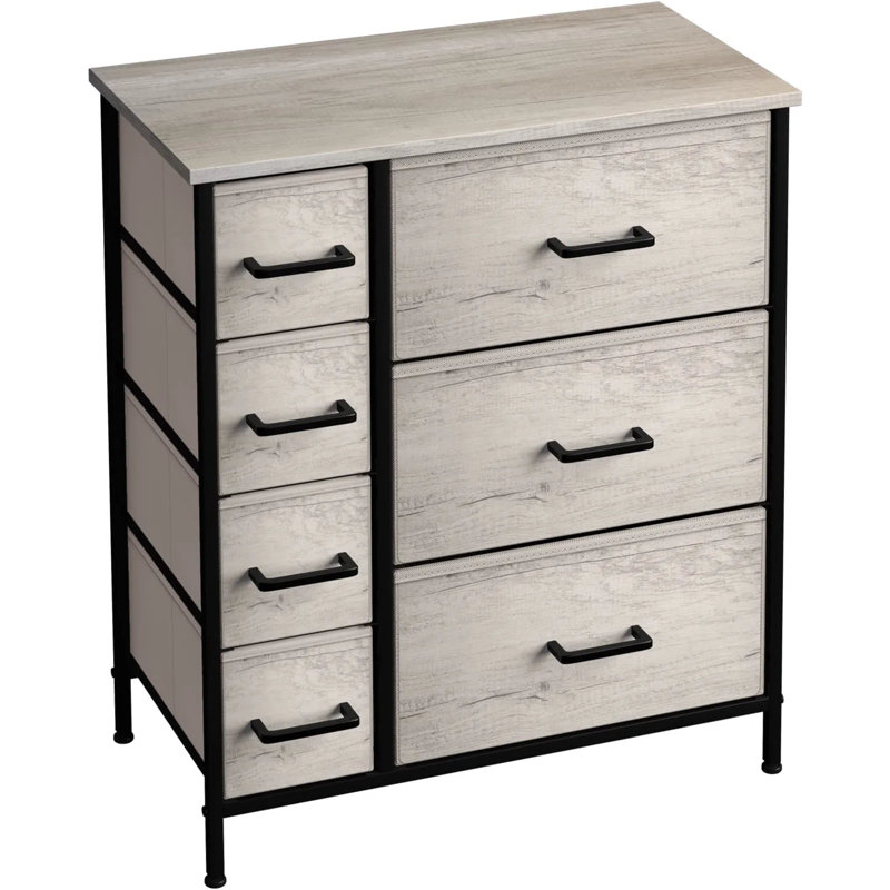 Sorbus 7 Drawers Dresser with Steel Frame and Wood Top in Rustic, Gray