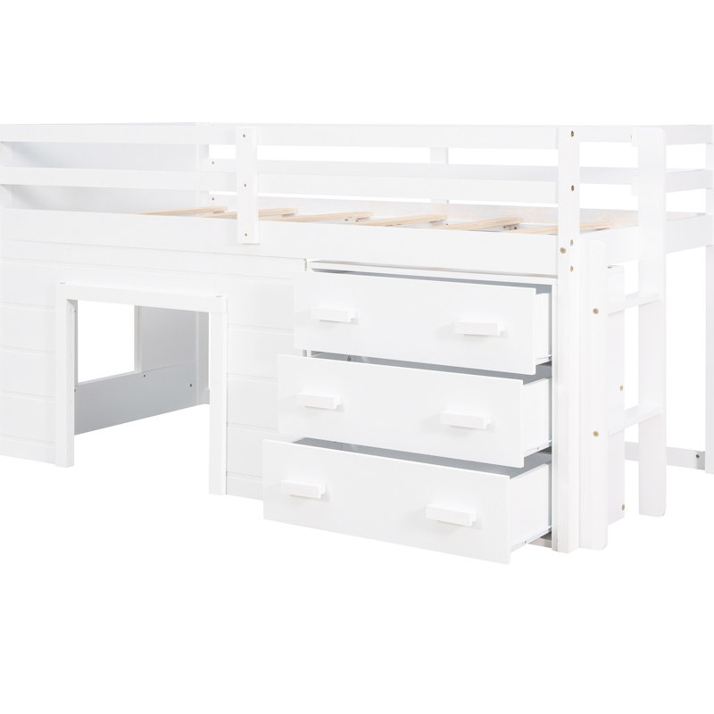 Lit mezzanine simple blanc avec armoire en bois massif, armoire et tablette pour la chambre à coucher, Blanc
