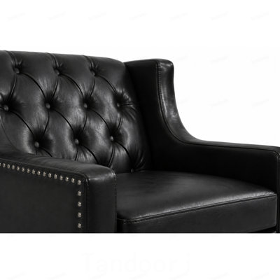 Faux PU Leather Accent Chair,Tufted Armchair with Nailhead Trim, Equipped with High Resilience Sponge Cushion & Solid Wood Legs, Comfortable Single Sofa