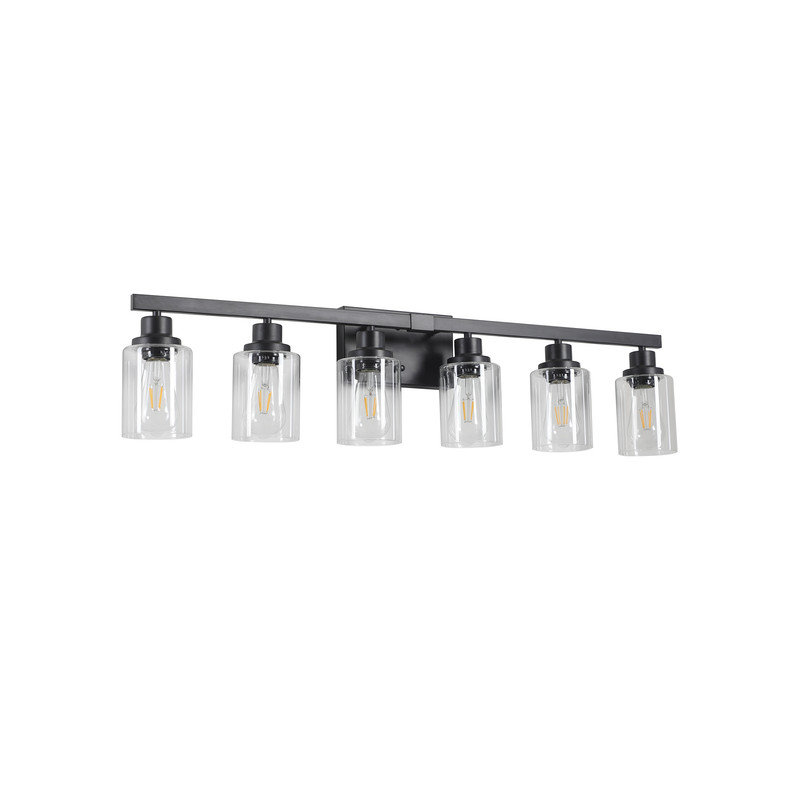 6-Light Modern Vanity Light Fixture with Clear Glass Shades, 9.1" H x 36.8" W x 5.7" D, 6 Lights