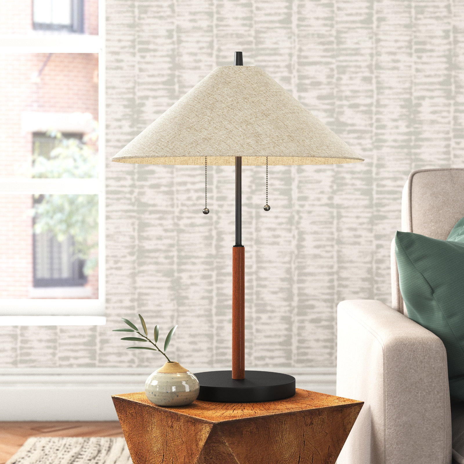 Florina Bedside Lamp, Black/Walnut, Light Brown