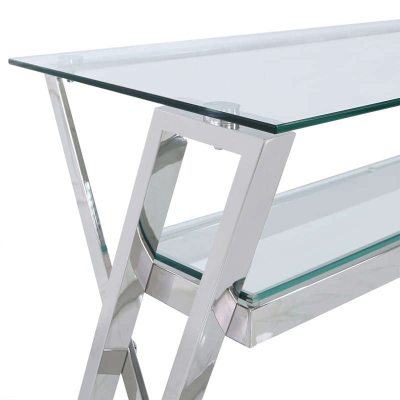 Computer Desk With Shelf Storage Space, 100cm Metal Computer Table, Silver