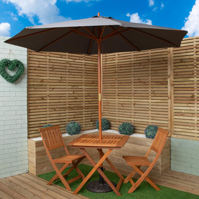 Gillian Outdoor Folding Wooden Garden Dining Table Chairs Parasol And Base Set