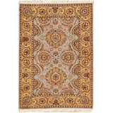 Manchuria Hand-Knotted Wool Oriental Area Rug in Yellow/Gray/Red