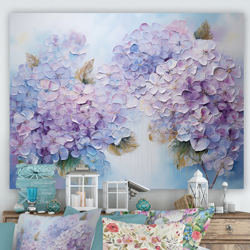 Fleurs d'hirangées mauves paradisiaques I - champ de fleurs, art mural, H 30 po x l 40 po x P 1,5 po, Toile tendue