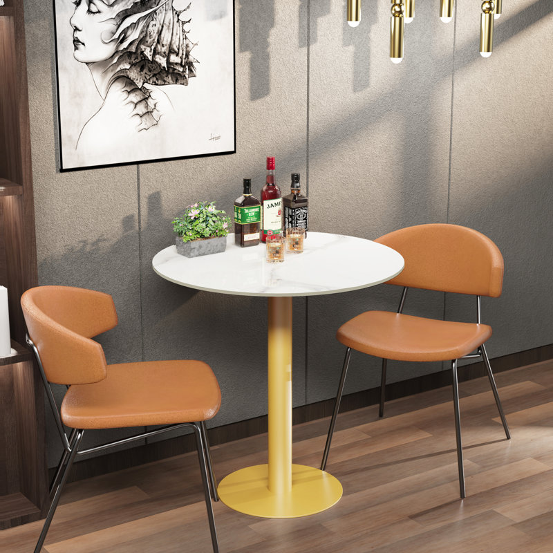 Whitnash Round Marble Top Metal Base Dining Table, 78H x 76L x 76cmW, Gold