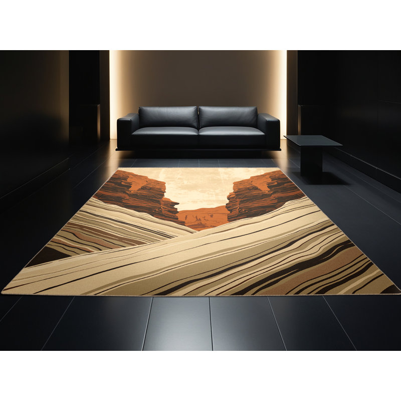 Machine Washable Orionna Country Rustic Vintage Look Rug in Brown – Beige Binding, 4' Round