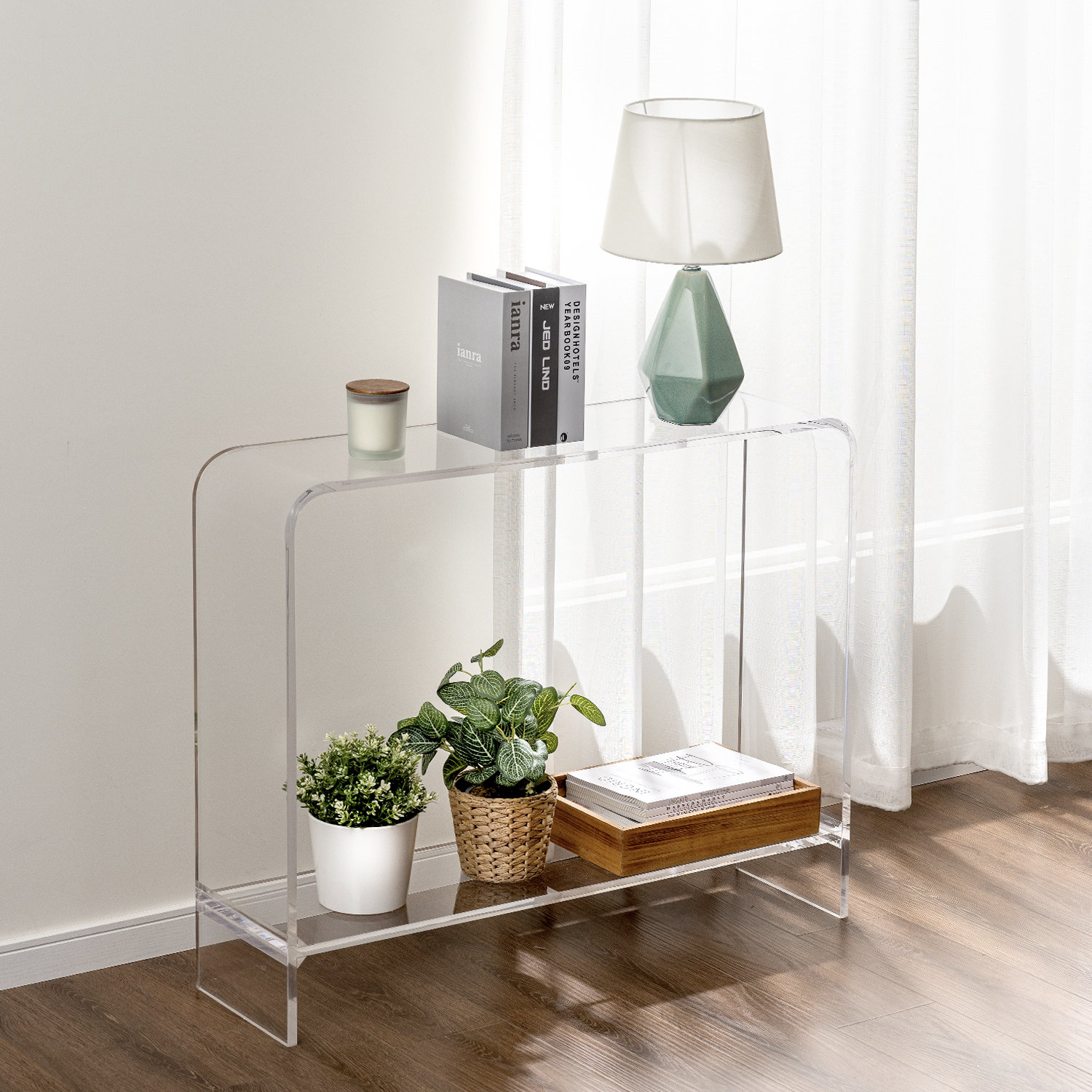 Elleen 29.52" H Fully Assembled Acrylic and Plastic Console Table with Shelf