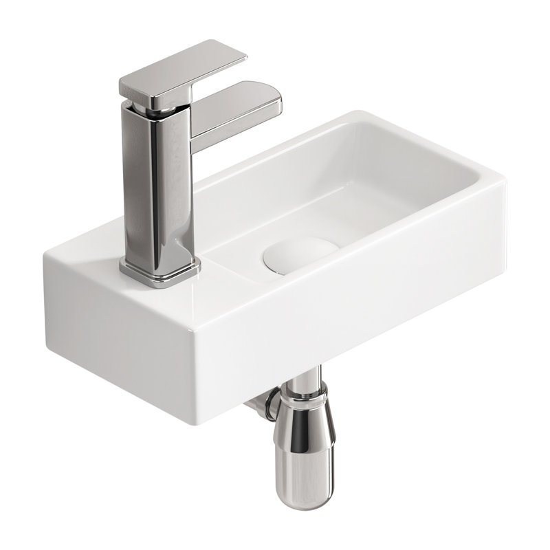 Lavabo encastré en céramique 14,95 po x 6,94 po x 3,6 po avec raccords argentés, idéal pour les petites salles de bain et le drain de vasque en porcelaine de conception minimaliste, installation facile