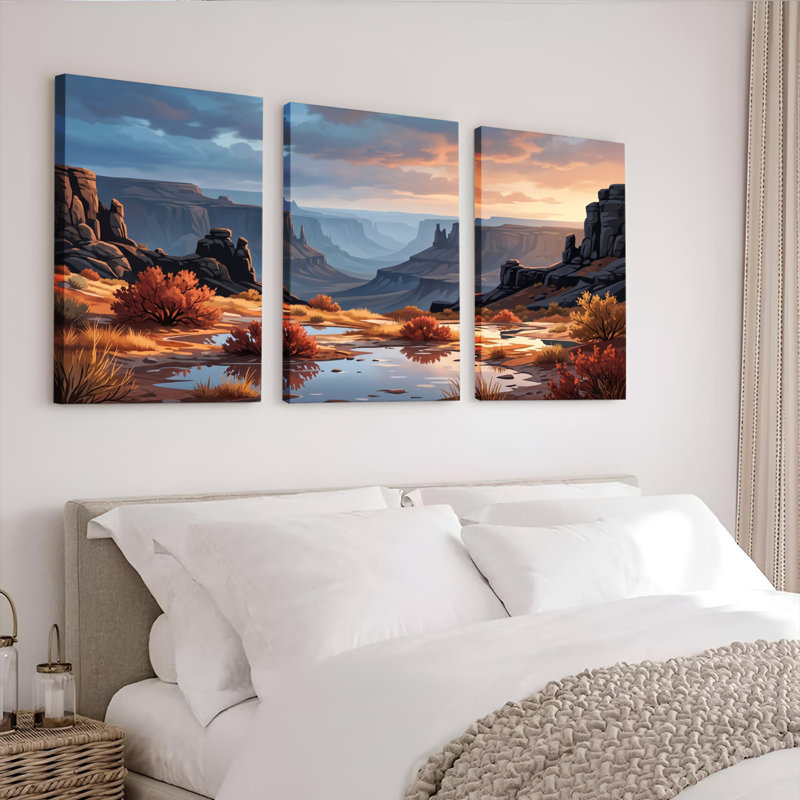 Ensemble de 3 tableaux sur toile « Canyon du désert » pour la décoration du salon et de la chambre., 2030
