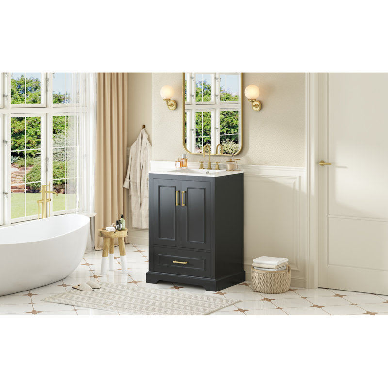 Meuble-lavabo élégant et fonctionnel en bois massif autoportant