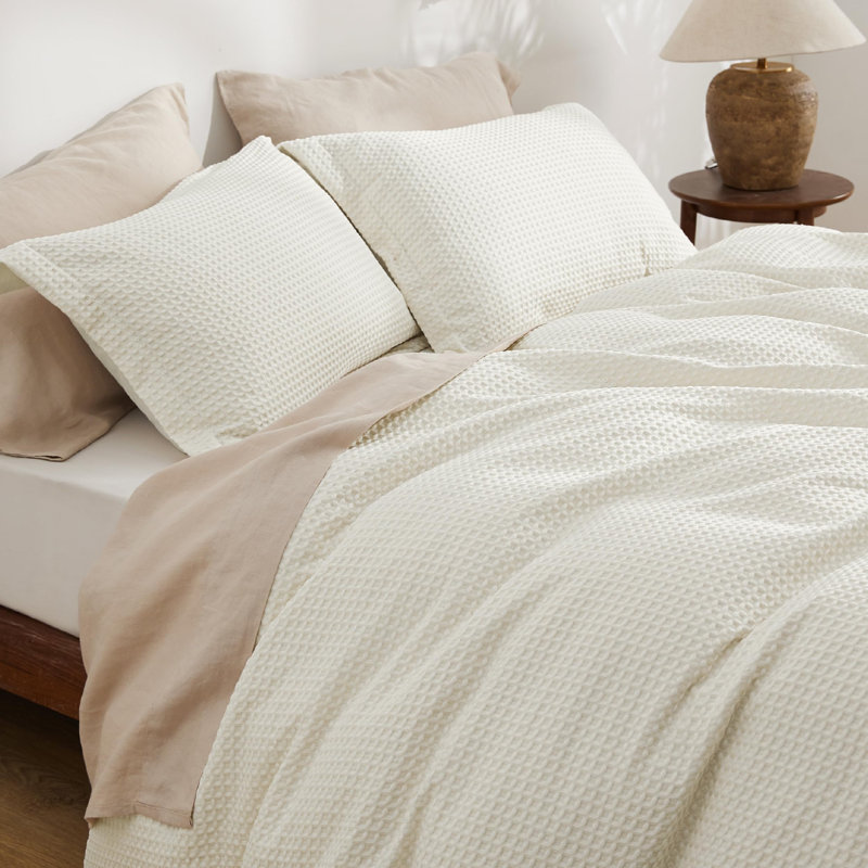 Housse de couette Gaufré, Housse de couette et insert pour grand lit + 2 tai