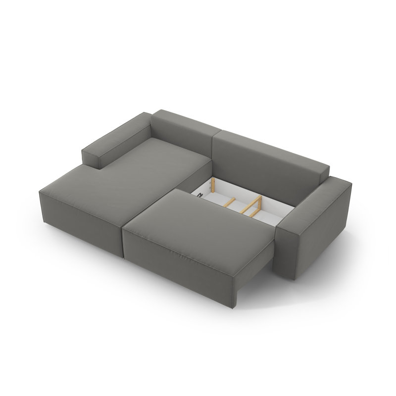 Alisbha 3 Seater Sofa Bed, Light Grey, Velvet, Left-Hand Facing