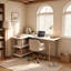 Modern Home Office Writing Desk Bamboo Frame with Built-in Storage Shelves Flexible Convertible Design