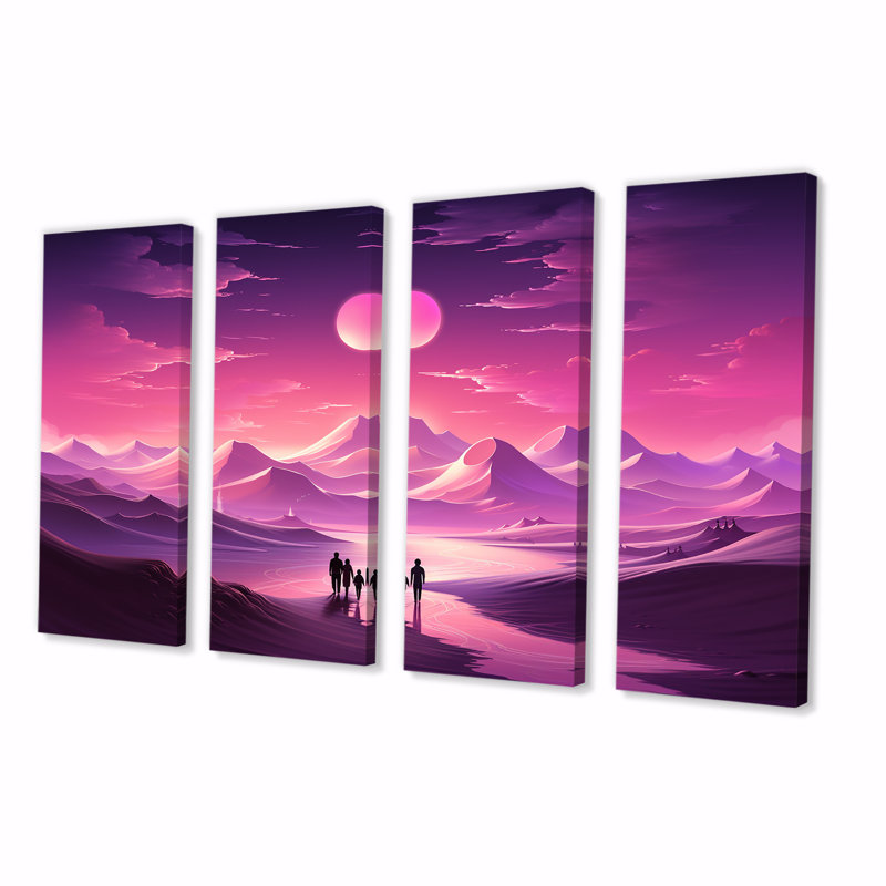 Mauve azur dans l'espace, désert II - art mural 4 pièces, H 32 po x l 64 po