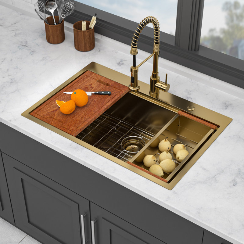 Multi-functional Gold Stainless Steel Workstation For Modern Kitchen Experience