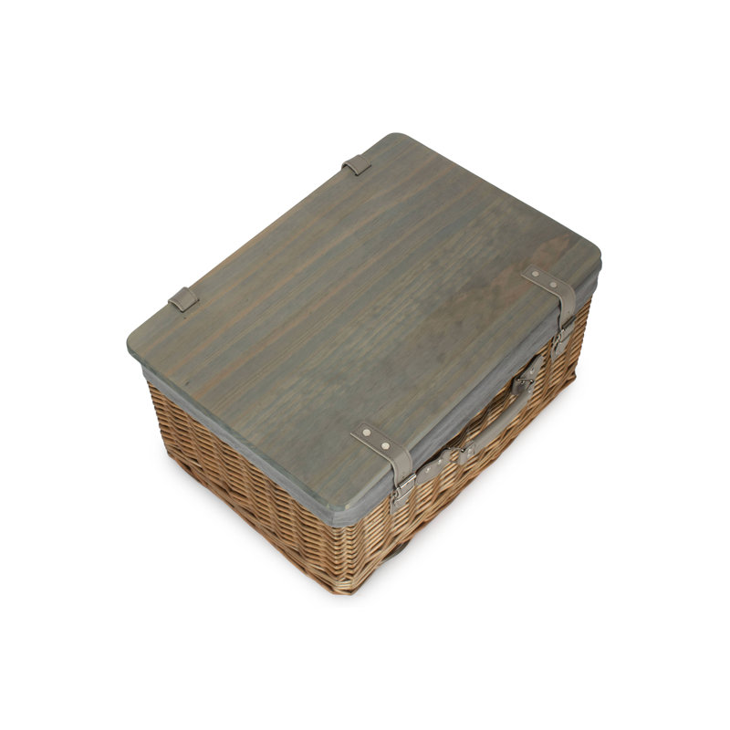 Wicker Lined Gift or Storage Hamper Basket with Lid, Antique Wash/Grey, 19cm H x 46cm W x 30cm D