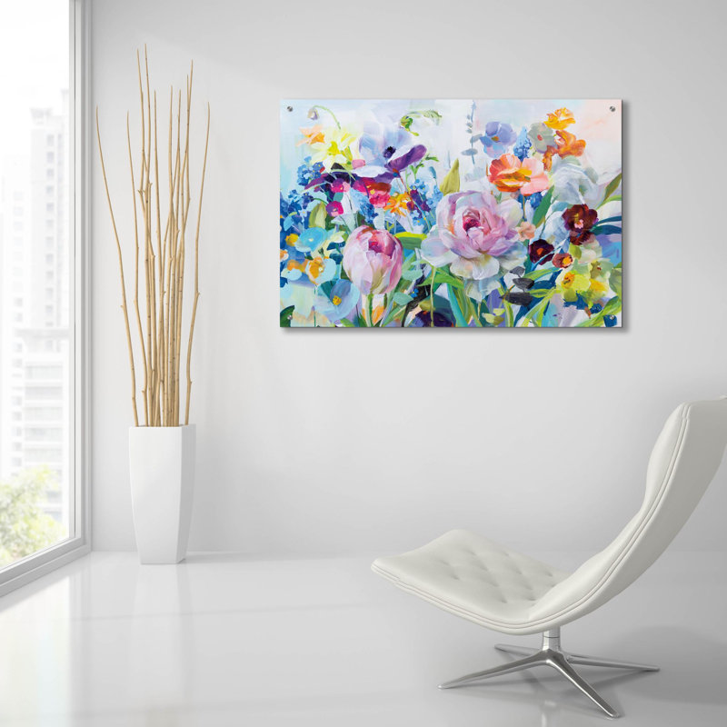  «High Summer Garden 2» par Danhui Nai, art mural en verre acrylique, 36 po x 24 po
