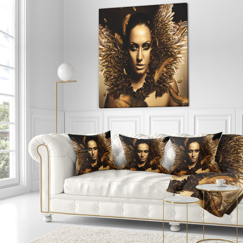 Coussin de brunette digital art portrait, 16 po x 1 po, Coussin décoratif