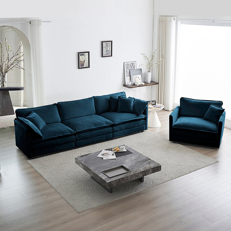 Canapé rembourré, ensemble de canapé modulaire de salon, 1 + 3 places, Bleu