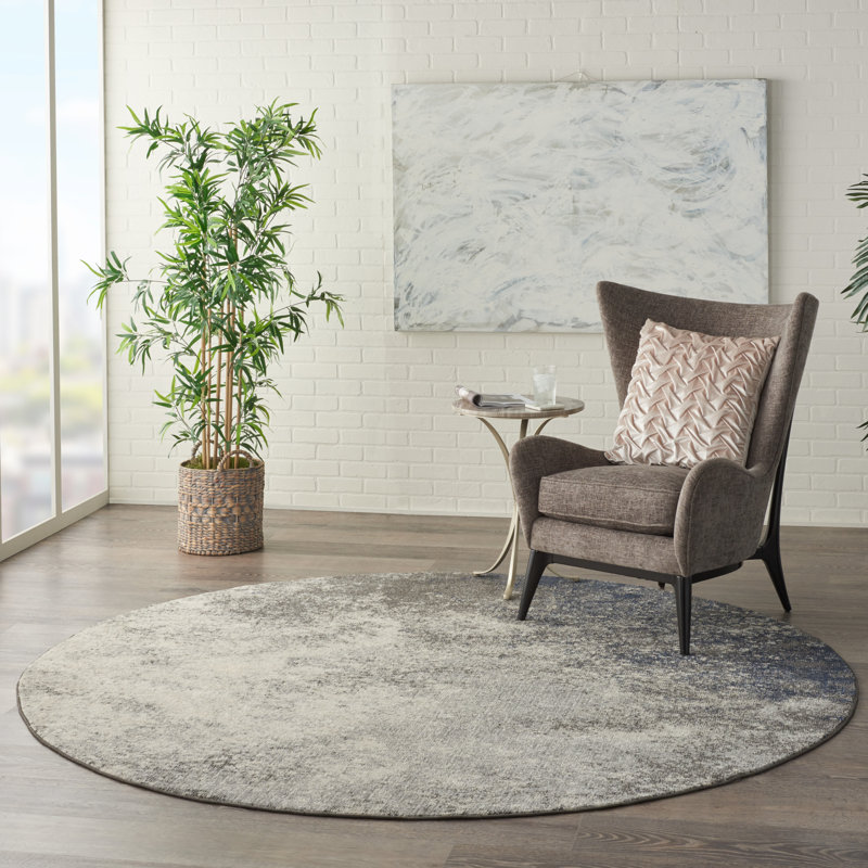 Tapis abstrait gris anthracite / gris Abbate, Rond 8 pi