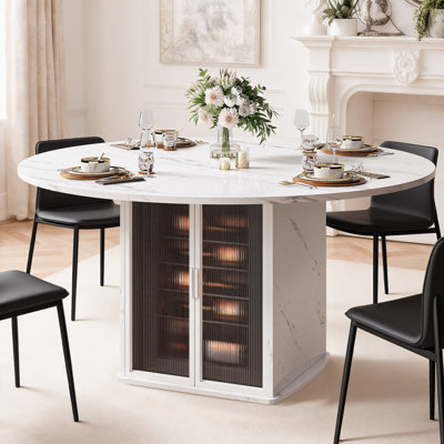 Round Dining Table With Fridge Space, Kitchen Tables,wood Dining Room Table With Storage Shelf, Circle Dinner Tables For Home by Wrought Studio