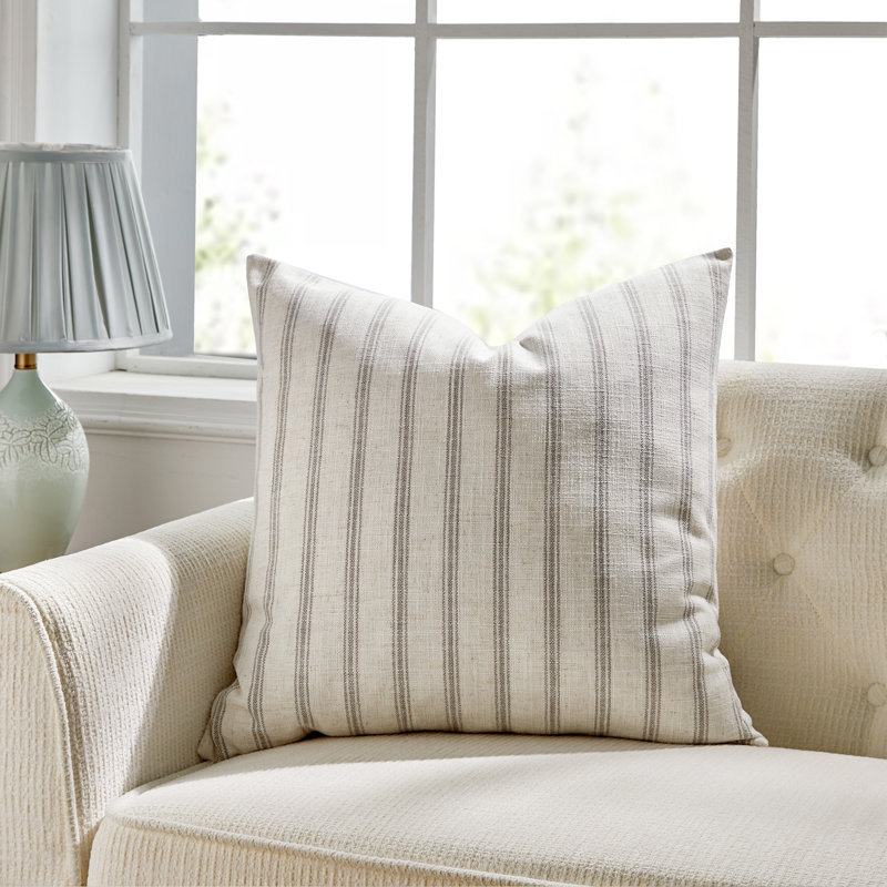 French Stripe Striped Linen Reversible Pillow Cover, Beige, No insert