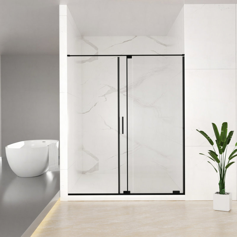 56-60" W x 72" H Semi-Frameless Sliding Shower Door, 5/16"(8mm) Clear SCGG Tempered Glass, Matte Black Finish, Cut Adjustable Width 4"