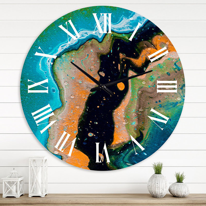 Composition abstraite en orange et noir - horloge murale moderne, Grand