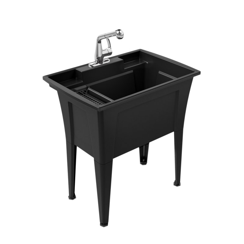 32'' Black Freestanding Laundry Tub with Chrome Faucet