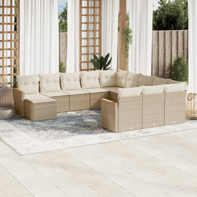 Ensemble de canapé de jardin Vidaxl PE en rotin beige, acier thermolaqué grand