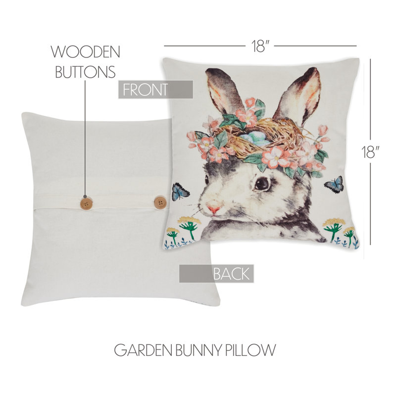 Farmhouse Grey Cotton Embroidered Bunny Accent Pillow