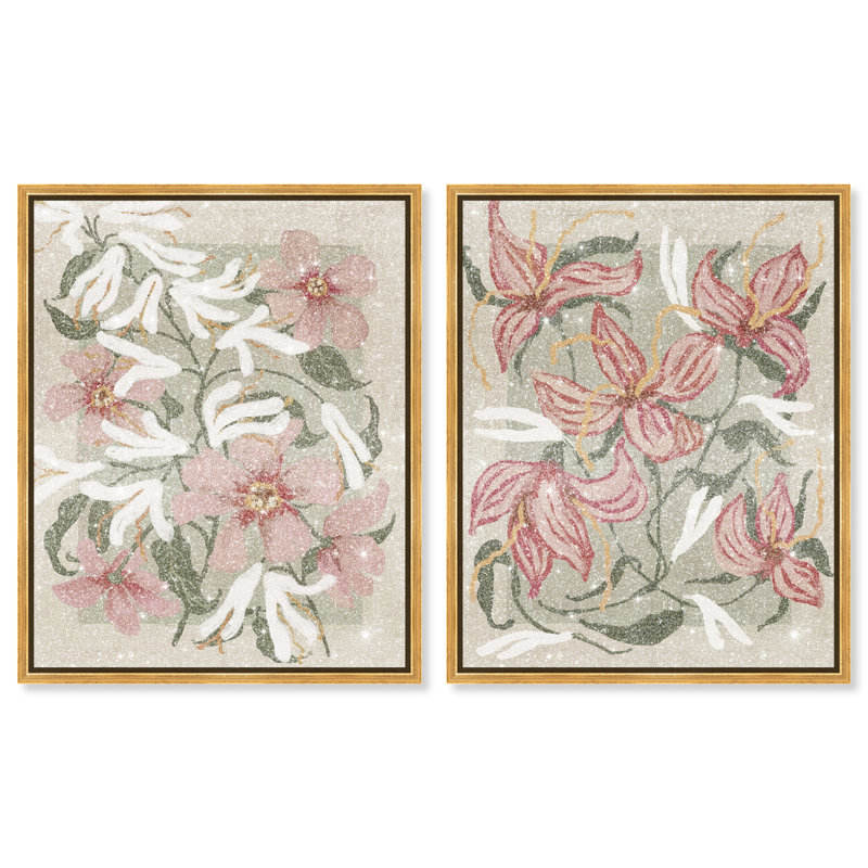 Lilies Flower Set Floral & Botanical Canvas Print by Oliver Gal, Black Frame, 16 x 20, 21"H x 25"W, Gold Floater Frame