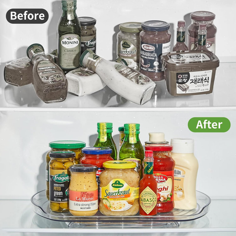 Deriona Lazy Susan Turntable Organizer for Refrigerator, Clear Rectangular Fridge Organizer Storage