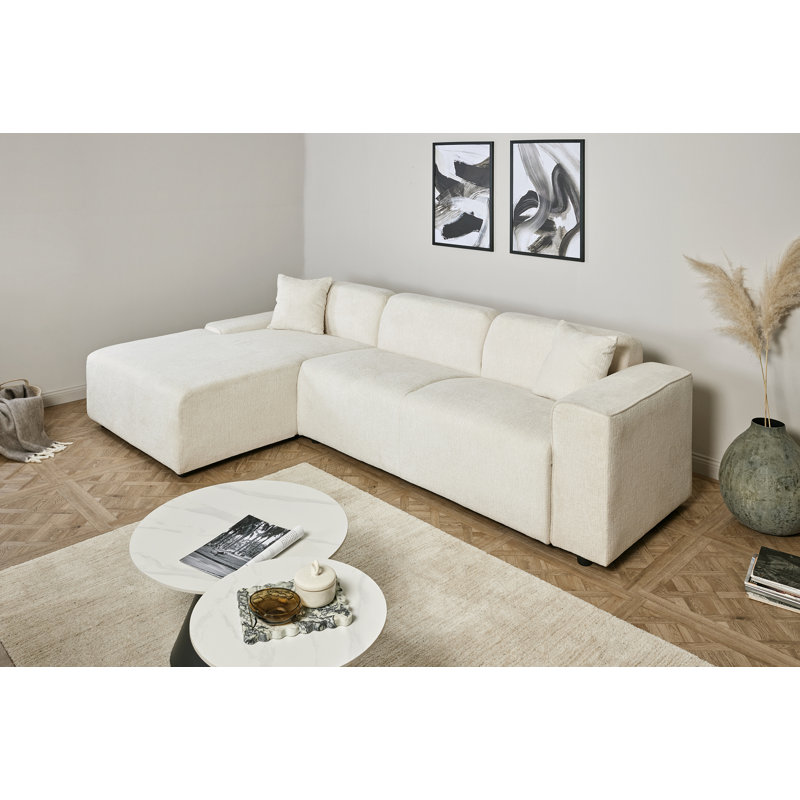 Charee Upholstered Corner Sectional, Left Hand Facing, White Boucle