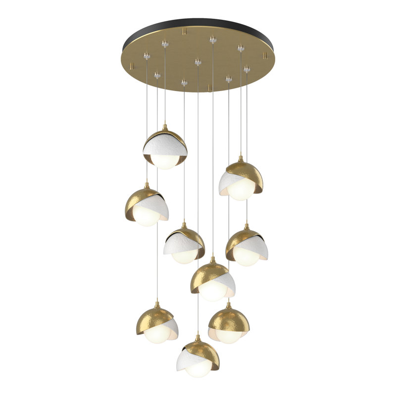 Brooklyn 9 - Light Cluster Geometric Pendant, 10" - 80", White, Modern Brass