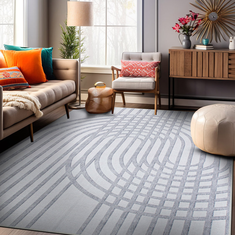 Tapis gris / ivoire Veliz Performance, Rectangle 5 pi x 7 pi
