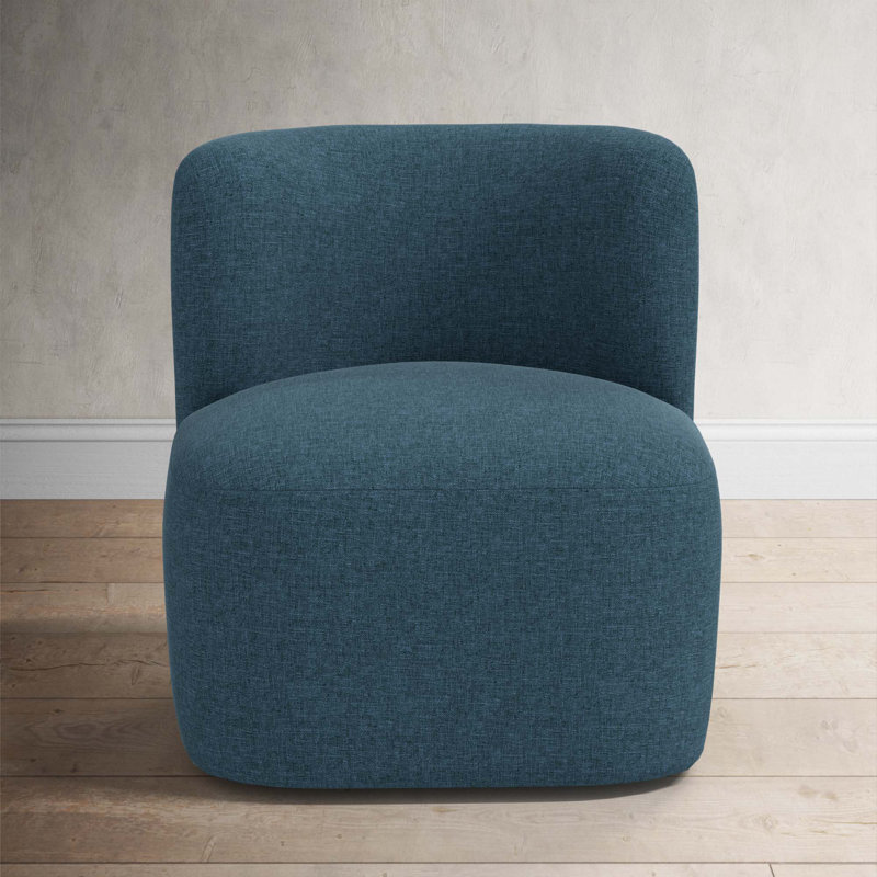 Mariza Upholstered Swivel Accent Chair, Zuma Navy Textured Linen