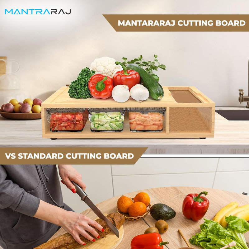 Belfry Kitchen Bamboo Chopping Board With Containers 4 Storage Drawer Trays With Lids And 4 Style Of Graters Cutting Board