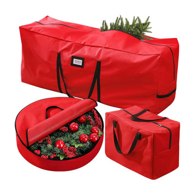 3 Pack 7.5ft Christmas Tree Storage Bags Waterproof Reinforced Handles Red