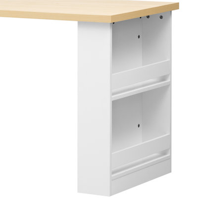 82.7 Inch Kitchen Island With Extendable Table For 2-6, White, Double Storage, 2 Lockable Wheels, Adjustable Shelves, Storage Compartment Dining 82.7", Double Power Outlet, Side Open Functional