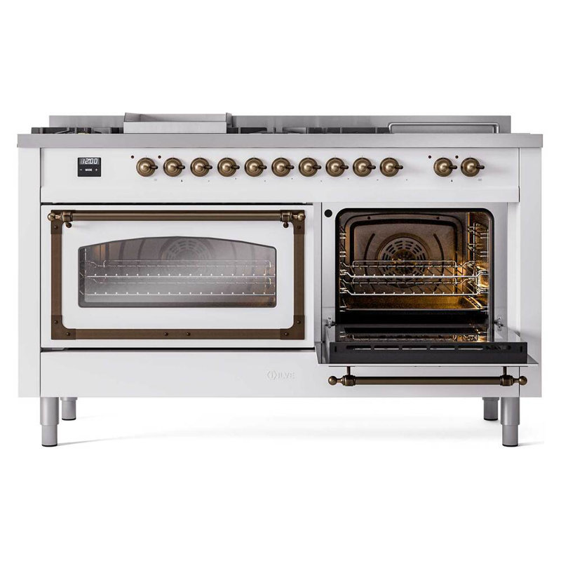 ILVE Nostalgie II Noblesse 60 inch Dual Fuel Range  (7 Sealed Burners + Griddle + French Top, Triple Glass Door, RAL)