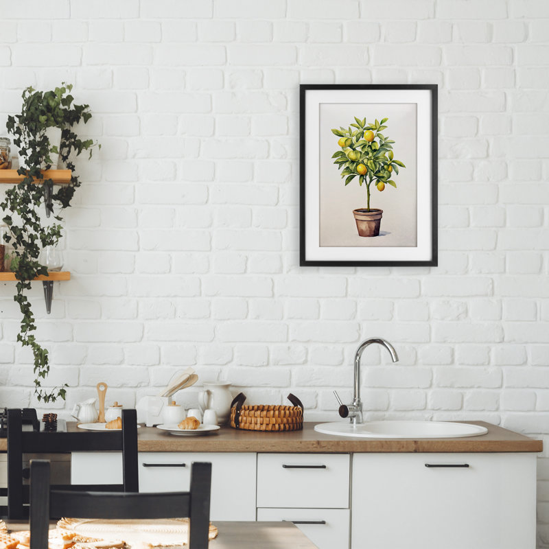 «Citrus Tree Serenade», reproduction sous verre encadrée, design par Andrea Haase, H 20 po x l 14 po, Cadre noir minuit