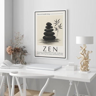 «Zen Stones with Bamboo Minimalist Calm Balance», reproduction d'art sur toile encadrée dans la chambre principale