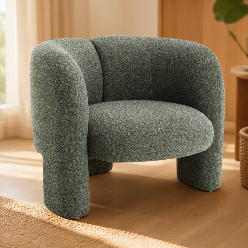 Fauteuil d'appoint en tweed vert Pemba