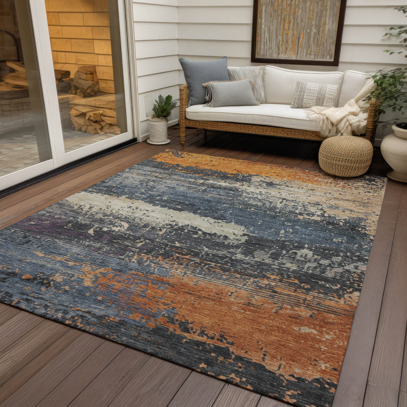 Machine Washable Indoor/Outdoor Xhevrie Blue Rug, Rectangle 10' x 14'