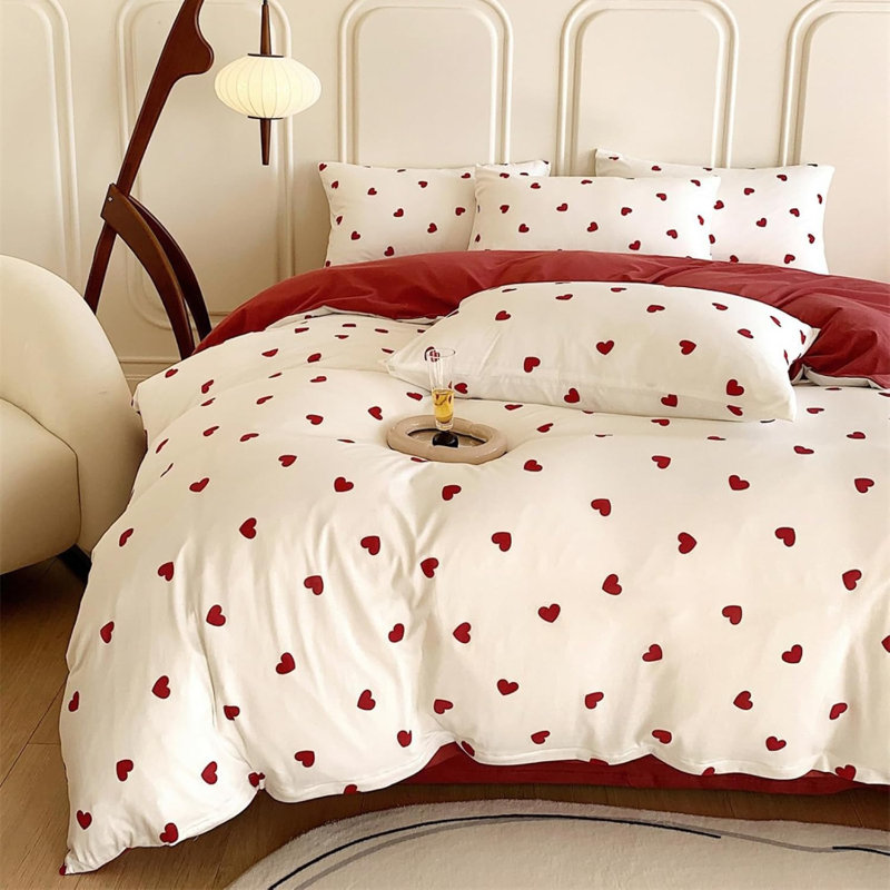 Couvre-lit Blanc rouge et rouge, Ensemble de housse de couette grand + 2 taies d'or