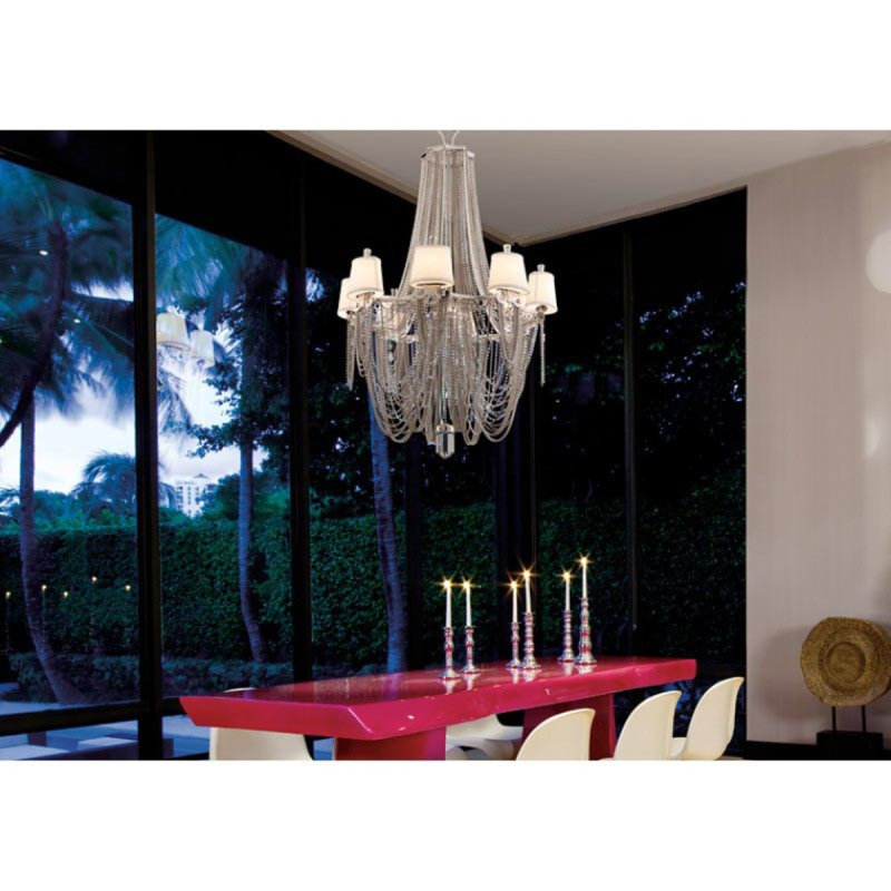 Lustre suspendu en acier inoxydable à 5 lumières, Or poli, Transparent
